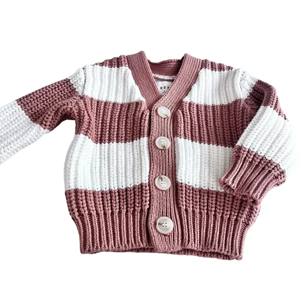 Huxbaby Terracotta Stripe Chunky Cardigan Sweater size 7